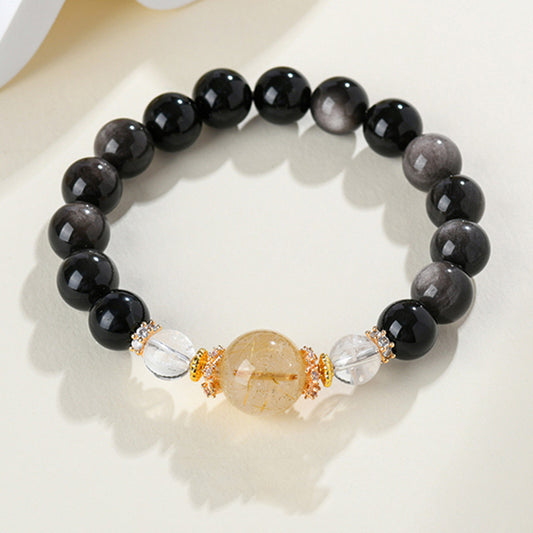 Silver Obsidian Golden Rutilated Quartz Bracelet