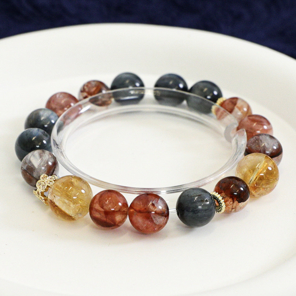 Yellow Tower Crystal Red Gum Flower Kyanite Bracelet