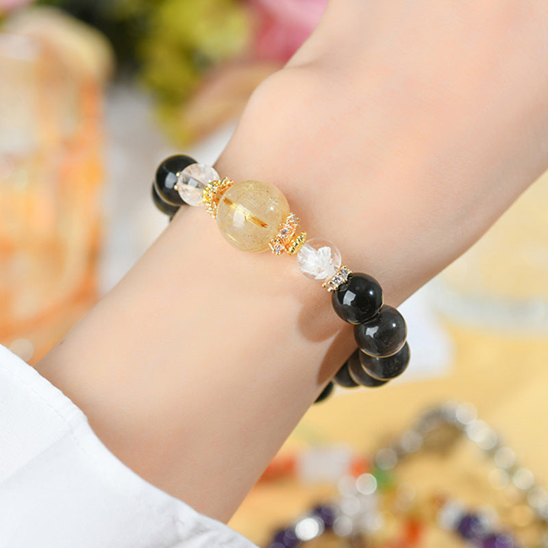 Silver Obsidian Golden Rutilated Quartz Bracelet