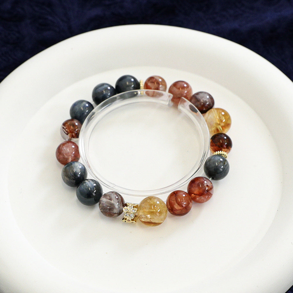 Yellow Tower Crystal Red Gum Flower Kyanite Bracelet