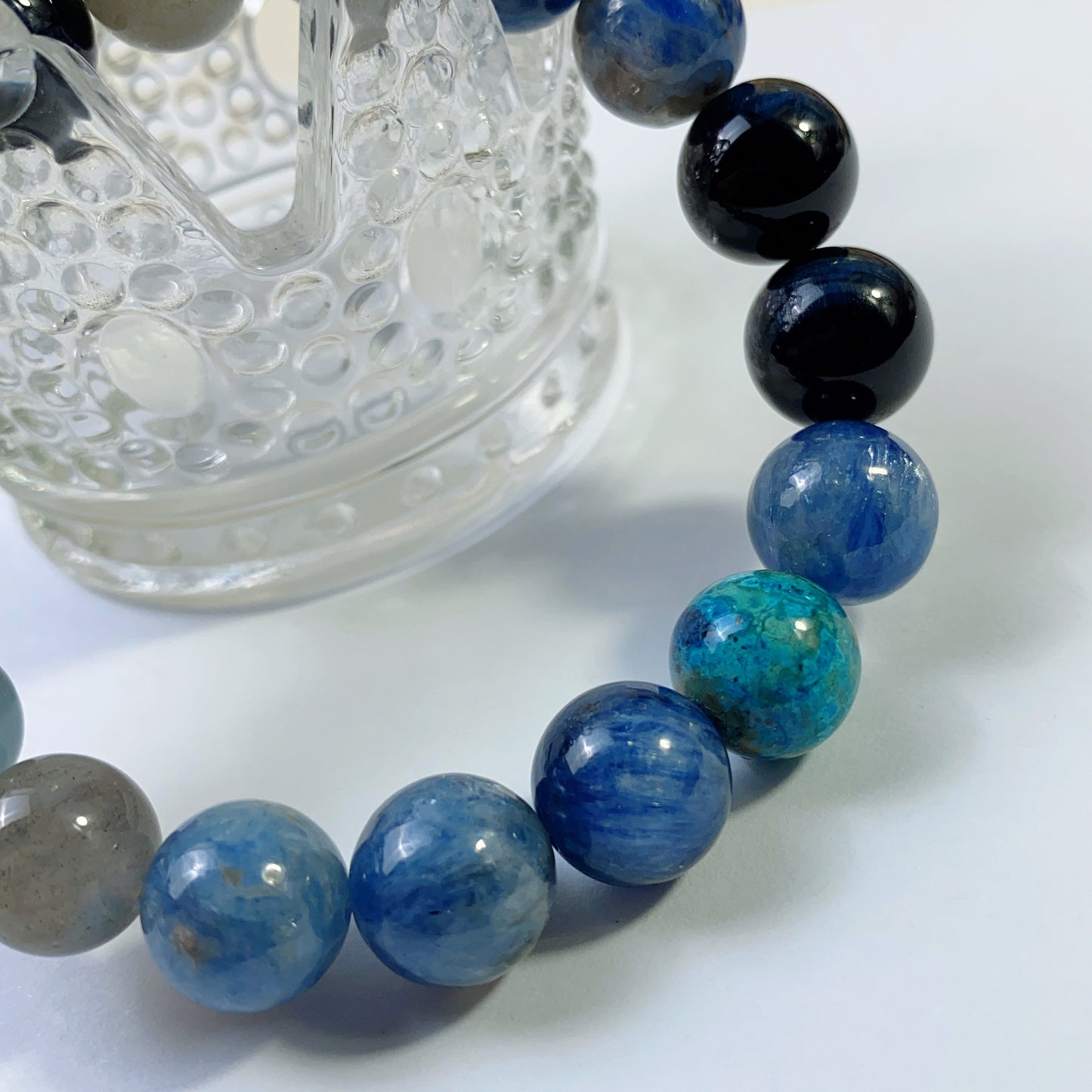 Natural gray moonlight blue tiger eye black warrior blue crystal bracelet