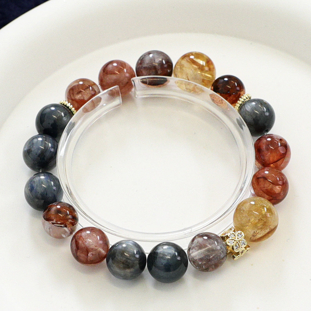 Yellow Tower Crystal Red Gum Flower Kyanite Bracelet