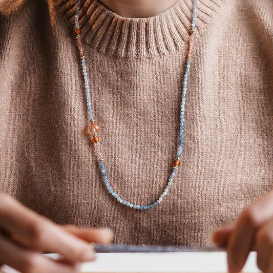 Small sweater chain personality blue topaz clavicle chain