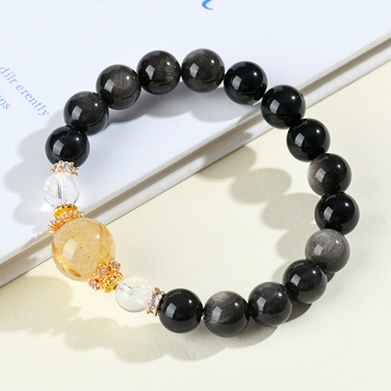 Silver Obsidian Golden Rutilated Quartz Bracelet