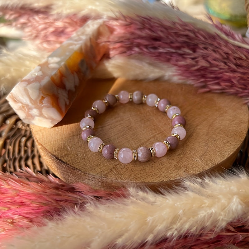 Boho 8mm Rose Quartz And Rhodochrosite Bracelet Stress Relief Hand Jewelry