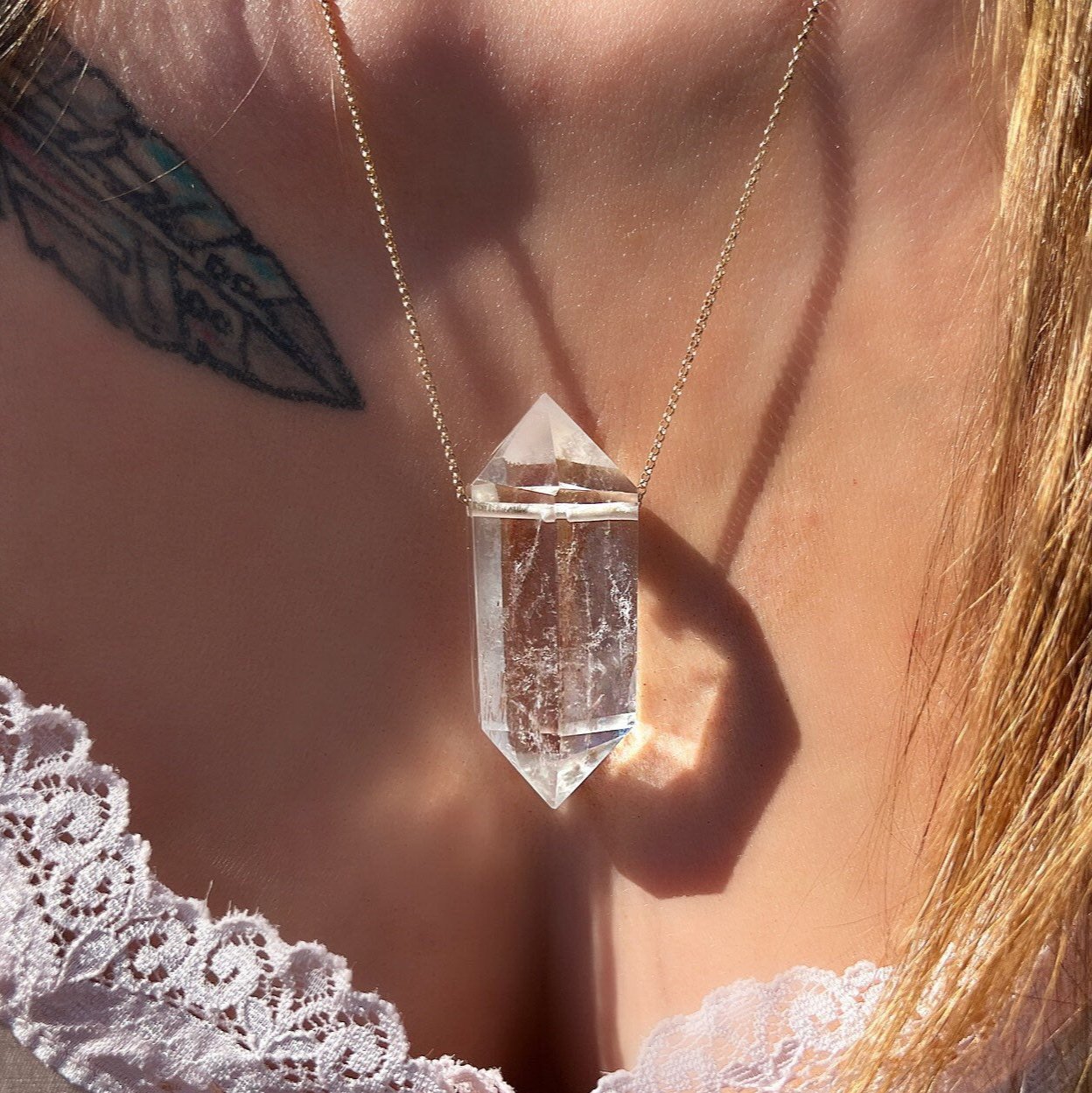 Big Quartz Crystal Layering Necklace, Healing Quartz Pendant Jewelry, Chakra Healing Necklace, Sterling Silver Healing Gemstone Jewelry