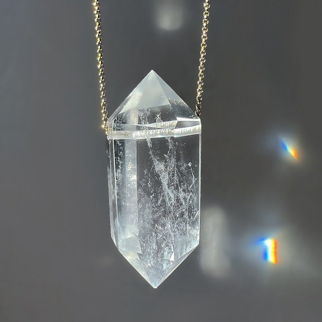 Big Quartz Crystal Layering Necklace, Healing Quartz Pendant Jewelry, Chakra Healing Necklace, Sterling Silver Healing Gemstone Jewelry