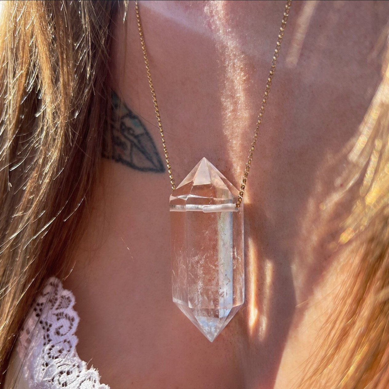 Big Quartz Crystal Layering Necklace, Healing Quartz Pendant Jewelry, Chakra Healing Necklace, Sterling Silver Healing Gemstone Jewelry